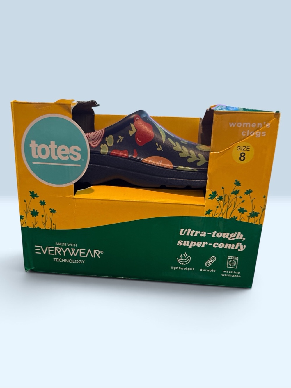 totes Kids Clog in Navy with Multicolor Fruit & Floral Print